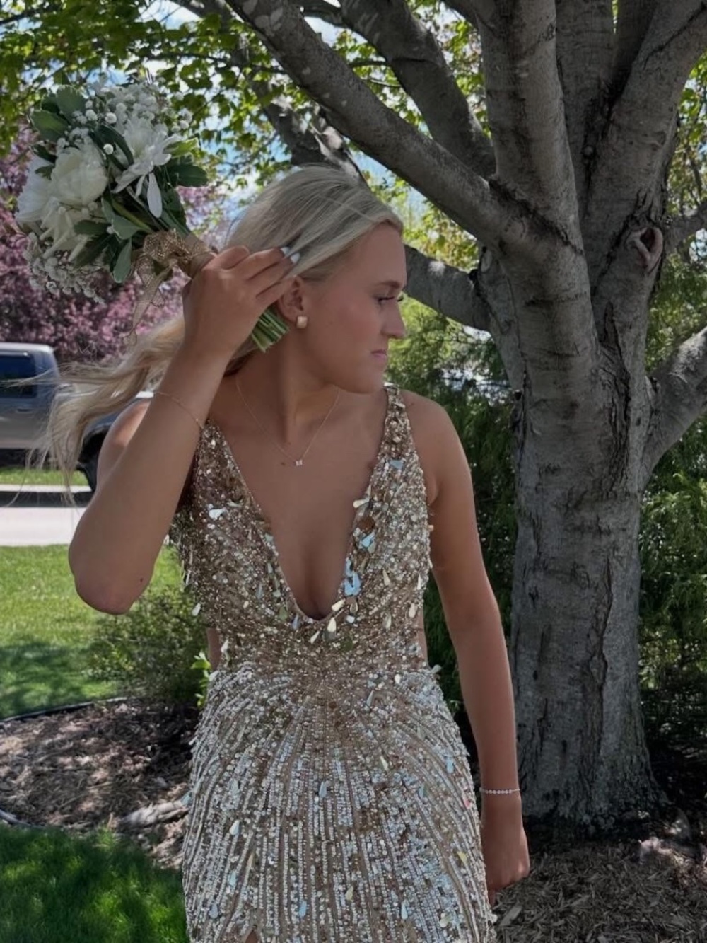 2026 Sherri Hill Gold beaded prom dress - Picture 8 of 10